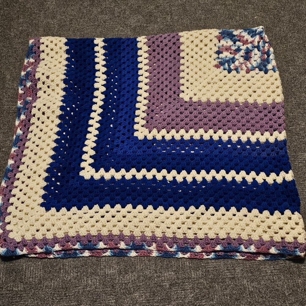 Vintage Blue and Purple Crochet Blanket